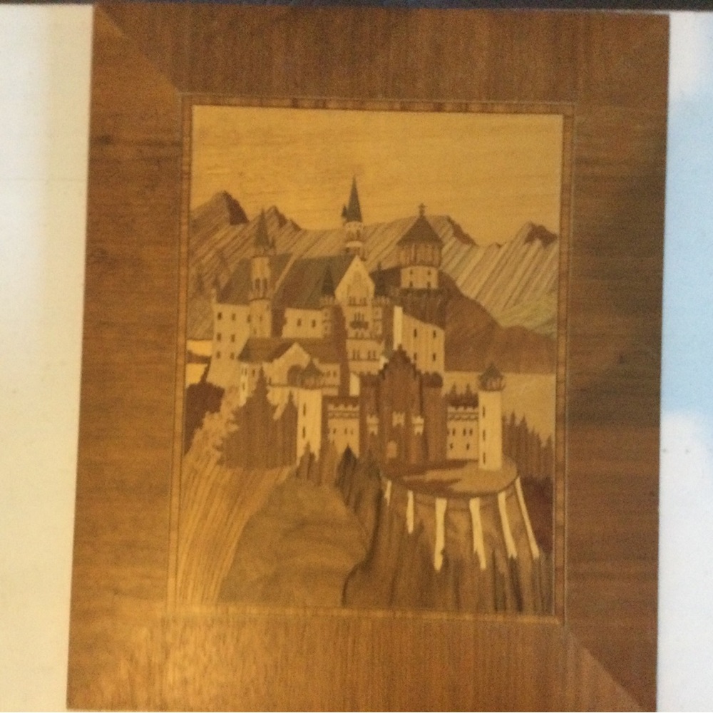 Vintage German Wood Inlay Marquetry Neuschwanstein Castle
